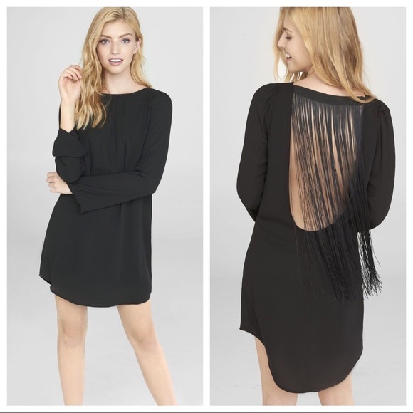 Express | Fringe Open Back Long Sleeved Dress - Picture 8 of 8